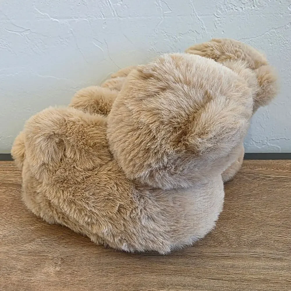 babyGap Bear Slippers Kids Size 7 8 Tan Plush Cozy Animal Toddler House Shoes